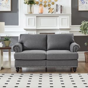Divanetto Moderno Classico da 151 cm in Tessuto Grigio Rivestito in Poliestere per Soggiorno - Product Image 2