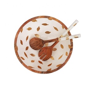 2025 vente chaude bol à salade en bois multicolore en bois émail imprimé bol de service rond pour la vente en gros de l'Inde - Product Image 2