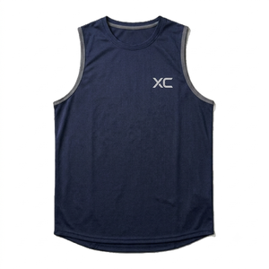 T-shirt sans manches en maille polyester avec logo personnalisé, blanc uni, impression numérique, col rond, décontracté, tricoté, respirant, séchage rapide pour homme - Product Image 2