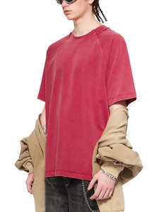 T-shirt Raglan Oversize Délavé à l'Acide Rouge Rétro Unisexe, T-shirt Raglan Épais Streetwear Vintage Délavé - Product Image 4