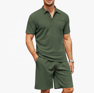 Ensemble Polo et Short 2 Pièces Tenue d'Été Décontractée Survêtement Uni avec Poches Respirant Séchage Rapide Grande Taille Homme Style Urbain - Product Image 5