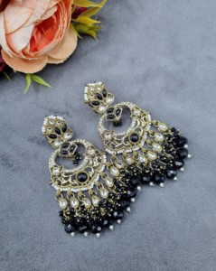 Pendientes Chandbali Tradicionales Étnicos con Cuentas de Perlas para Mujer, Joyería Artificial e Imitación para Fiestas, Fabricante - Product Image 2