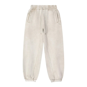 Men's Solid Color Sweatpants <b>Elastic</b> <b>Waist</b> Drawstring Side Pockets Casual Joggers Sand Wash Knitted Cotton Midweight Autumn Wear - Product Image 3