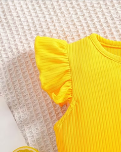 Lemon Print Girls Summer Outfit Set Short Sleeve Top Elastic Waist Shorts Comfortable Pajamas Two Piece Set - Product Image 6