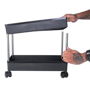 Chariot de rangement multifonctionnel pliable noir à 4 niveaux en ABS, léger, avec roulettes, finition peinture laquée, pour salon et utilisation générale - Product Image 6