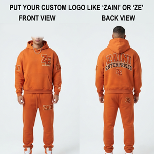 ชุดวอร์มผู้ชาย ZAINI ผ้าฝ้ายฟลีซ 350 กรัม สีส้มไหม้ ชุดฮู้ดดี้และกางเกงจ็อกเกอร์เนื้อหนา ปักโลโก้ด้วยไหมเชนีลแบบกำหนดเอง - Product Image 1