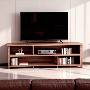 Dark Brown 70.07\" 15.75\" 24.4\" Double Layer TV Stand with <b>Open</b> <b>Storage</b> Shelves Modern Particle Board Entertainment Center - Product Image 1