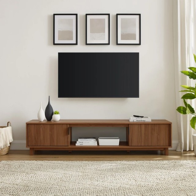 Midcentury Modern Durable Wood TV Stand with Storage for 65 In+ TVs Living Room Apartment Dining Furniture Floor Mount Hotel Use