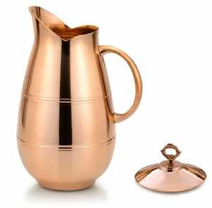 Lidded Pure Copper Water Jug Handcrafted Metal <b>Beverage</b> <b>Dispenser</b> Server Table Drinkware Pot - Product Image 3