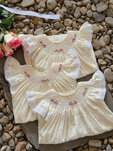 OEM Baby Girl Smocked Linen Dress Soft Organic Cotton Breathable Washable Floral In Stock Casual Outfit - Product Image 3