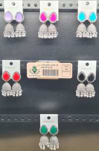 Pendientes Jhumka de Plata Oxidada India con Esmalte en Forma de Lágrima, Piedra, Cúpula, Campana, Cuentas Ghungroo, Joyería al por Mayor, Par - Product Image 2