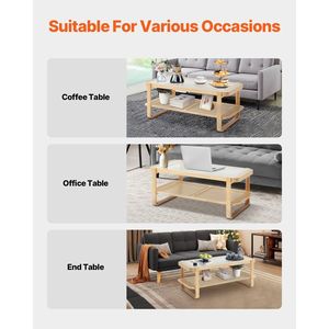 Modern Boho 45-Inch <b>Rectangle</b> Rattan Woven Wood <b>Coffee</b> <b>Table</b> with Tempered Glass Top and Storage Urban Chic Style - Product Image 6