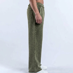 Custom Made Wide Leg 100% Cotton Acid Washed Fashionable <b>Baggy</b> Sweatpants Custom Embroidery Logo Breathable <b>Joggers</b> - Product Image 5