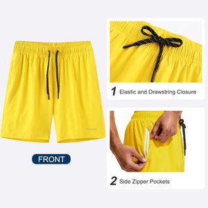 Shorts pour hommes jaunes unis à séchage rapide avec cordon de serrage et doublure intérieure en mesh, pour la plage et les loisirs - Product Image 2