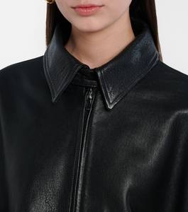 Veste universitaire en cuir noir pour femme, coupe oversize style boyfriend, col mandarin, fermeture éclair, doublure en coton, style vintage, automne-hiver - Product Image 2