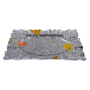 Plateau alimentaire en aluminium haut de gamme pour hôtel, écologique, pour servir des fruits et des pâtisseries de manière créative, texture gaufrée - Product Image 1