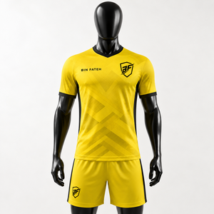 <b>BIN</b> FATEH Men's Yellow Black Soccer Uniform Set Sublimation Print Breathable Polyester Adult Size Soccer Uniform Set OEM - Product Image 1