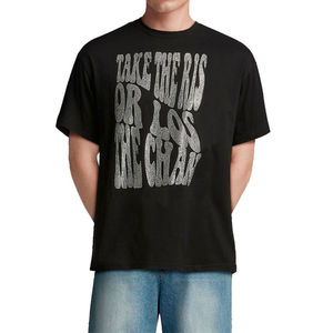 T-shirt Homme 100% Coton à Strass Personnalisé, Effet Scintillant sur le Devant, Respirant, Séchage Rapide, Écologique, Personnalisable, Couleur Unie, Manches Courtes - Product Image 1