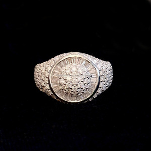 <b>Iced</b> Out Baguette Cut Halo Cluster <b>Ring</b> 925 Sterling Silver Rhodium Plated Prong Set Hip Hop Party Engagement Unisex <b>Ring</b> - Product Image 1