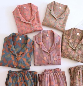 Conjunto de Pijama de Lino y Algodón para Mujer, Manga Larga, Botones al Frente, Estampado de Hojas, Ropa de Dormir Informal de Otoño, Pantalones Largos - Product Image 6