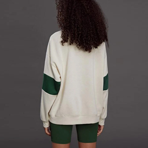 Sweat-shirt surdimensionné personnalisé pour femme, demi-zip, color block, épaules tombantes, en coton et fibre de bambou, avec logo frontal, style automne - Product Image 2