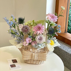 Hot Sale Rattan Gift Bow Flower Basket with Handle, Handmade <b>Wicker</b> Gift and Flower <b>Hamper</b> Vietnam Wholesale - Product Image 2