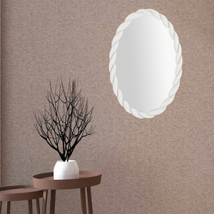 Decoración de Salón de Inspiración Bohemia con Tallado en Madera, Espejo Ovalado con Marco de MDF y Cuerda Trenzada, Estilo Vintage para Salón - Product Image 2