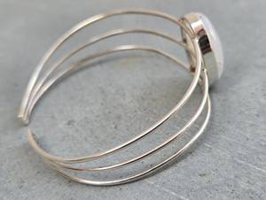 Natural Rainbow Moonstone <b>Bangle</b> 925 <b>Solid</b> Sterling Silver Adjustable Cuff Bracelet Elegant Jewelry For Women - Product Image 5