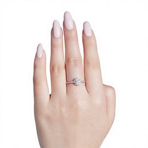 Anillo de Compromiso y Boda de Plata 925 con Diamante Cultivado en Laboratorio, Diseño Aurora Grace, Luna Royale, Halo Ovalado, Brillo Marfil, Regalo de Aniversario - Product Image 3