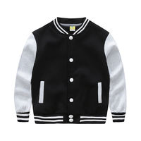 Veste universitaire unisexe noire avec manches blanches, boutonnée sur le devant, décontractée, pour l'automne, coupe classique, couleur unie, en polyester