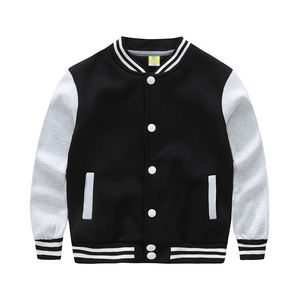 Unisex <b>Black</b> Varsity <b>Jacket</b> With White Sleeves Button Front Casual Autumn Wear Regular Fit Solid Color Polyester Material - Product Image 1
