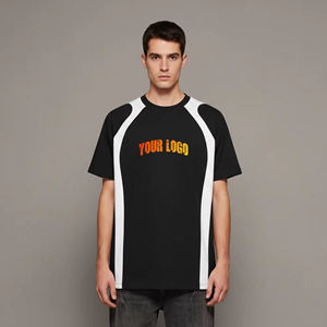 T-shirts décontractés pour hommes 100 % coton, coupe classique, avec logo imprimé par transfert thermique, empiècements blancs, respirants, écologiques, tricotés - Product Image 1