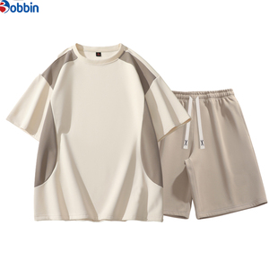Conjunto Corto Personalizado para Hombre, de Alta Calidad, Informal, a la Moda, Veraniego, Deportivo, con Bloques de Color, Cuello Redondo, Holgado - Product Image 2