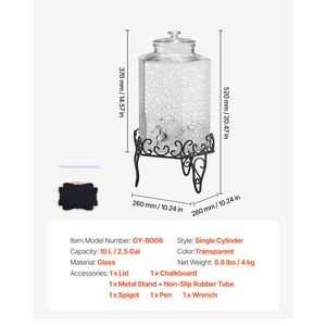 Dispensador de Bebidas de 2.5 Galones con Grifo de Acero Inoxidable, Dispensador de Jugo de Vidrio en Soporte Metálico para Fiestas y Eventos - Product Image 5