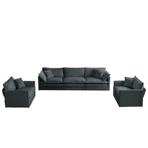 Set Divano Moderno a 3 Posti 1+1+3 con Poltrona e Divanetto per Soggiorno con Braccioli Contemporanei - Product Image 3
