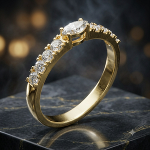 Anillo de Boda de Media Eternidad con Diamante Moissanita Corte Marquesa en Oro Amarillo para Mujer, Anillo Apilable de Promesa de Aniversario - Product Image 1