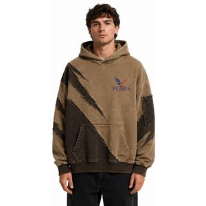 Sweat-shirt à capuche vintage délavé pour homme, avec manches patchwork, col côtelé, idéal pour le streetwear décontracté - Product Image 2