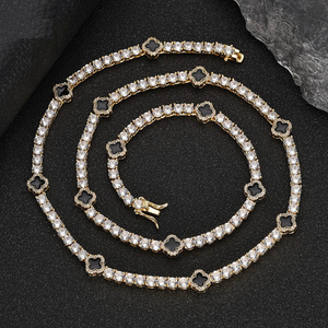 Collar de cadena de tenis de trébol de moissanita, estilo hip hop, con incrustaciones, de lujo, moda urbana, en capas, para hombre y mujer, llamativo - Product Image 1