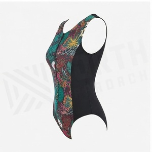 Traje de baño de una pieza con estampado floral para mujer, con cremallera frontal y ribete en contraste, ajuste regular, de spandex y poliéster. - Product Image 3