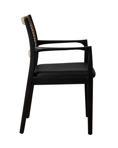 Silla de Comedor Moderna de Madera de Teca Sólida Ecológica con Respaldo de Ratán Sintético y Cojín Tapizado para Muebles de Hotel y Apartamento - Product Image 3