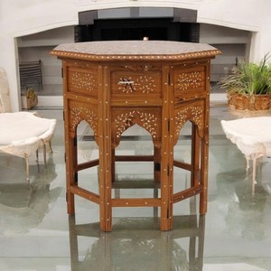 Handcrafted Wooden Side <b>Table</b> with Bone Inlay Work - Indian Artisan Wholesale - Product Image 4