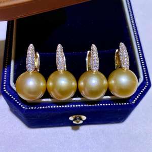 12-13mm Natural Gold Bead Ear Buckle Strong Light Round Flawless 925 Pure Silver Versatile Luxury <b>Pearl</b> <b>Earrings</b> in Gift Box - Product Image 1