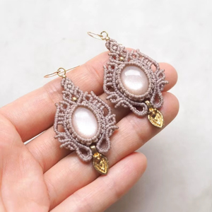 Handmade Rainbow Moonstone Macrame Earrings Iridescent Gemstone Gold <b>Leaf</b> Boho Dangle Handcrafted Artisan Jewelry - Product Image 1