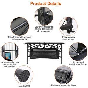 Tavolo da Campeggio Pieghevole Portatile 220 Libbre con Piano Arrotolabile, Cesto in Rete Rimovibile, Montaggio in 30 Secondi Senza Attrezzi, Telaio in Alluminio e Acciaio - Product Image 3