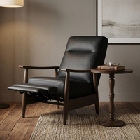 Fauteuil inclinable manuel ergonomique de style Mid-Century Modern avec dossier divisé, cadre en bois, revêtement en cuir PU et rembourrage en mousse