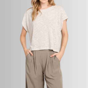 Women's Loose O Neck Women's Oversize Crop T-Shirts Lightweight Cotton Solid <b>Distressed</b> Washed Crop <b>Top</b> Women's Boxy Shirt - Product Image 1