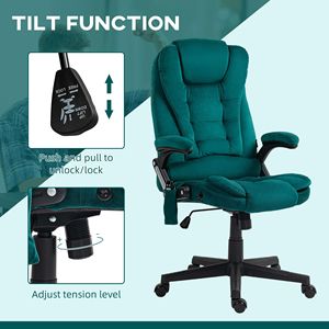 Sedia da Ufficio Direzionale a 6 Punti con Altezza Regolabile, Massaggio Vibrante e Riscaldante, Schienale Alto in Velluto Verde Scuro, Realizzata in Legno e Materiale PU - Product Image 6