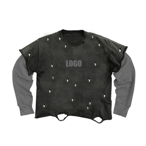 Camiseta Personalizada para Hombre, 320 g/m², Lavado Ácido, Estilo Desgastado, Manga de Punto Tipo Waffle, Camiseta de Algodón de Doble Capa, Manga Larga - Product Image 2