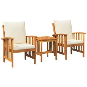 Ensemble de canapés de jardin 3 pièces en bois d'acacia massif marron avec coussins - Product Image 2