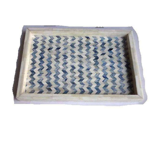 Handmade Eco-Friendly Wood Serving Tray with Bone Inlay Contemporary Design by Skilled Artisans for <b>Coffee</b> <b>Table</b> - Product Image 5